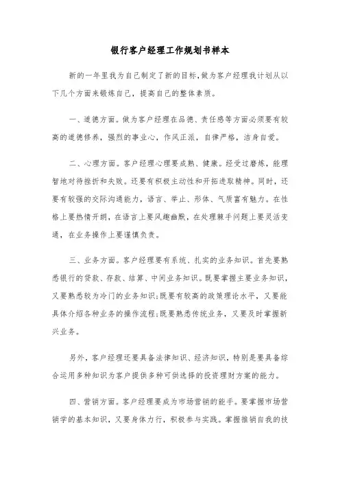 银行客户经理工作规划书样本（三篇）