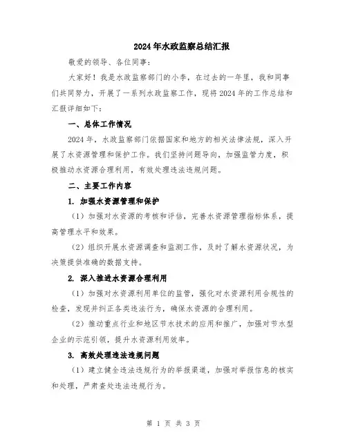 2024年水政监察总结汇报