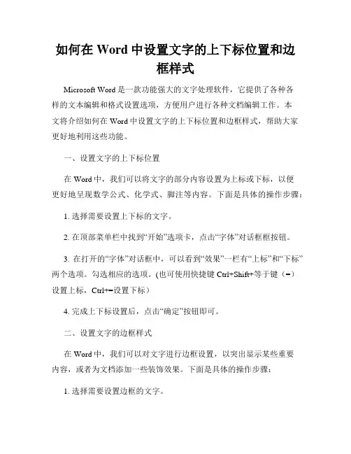 如何在Word中设置文字的上下标位置和边框样式