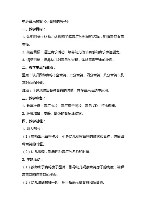 中班音乐教案《小音符的房子》
