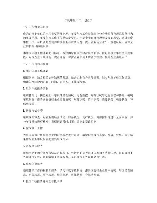 年度年检工作计划范文