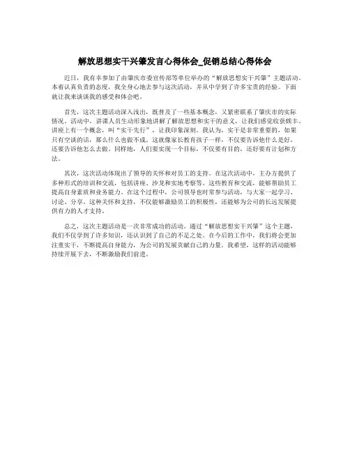 解放思想实干兴肇发言心得体会_促销总结心得体会