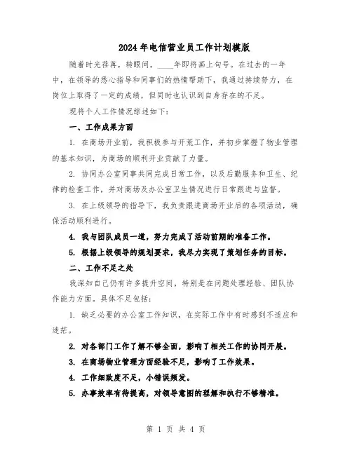 2024年电信营业员工作计划模版（二篇）