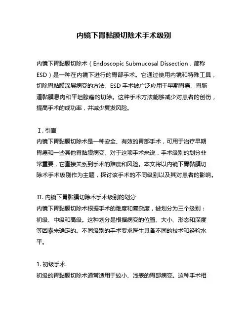 内镜下胃黏膜切除术手术级别