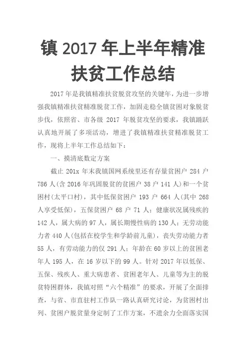 镇2017年上半年精准扶贫工作总结