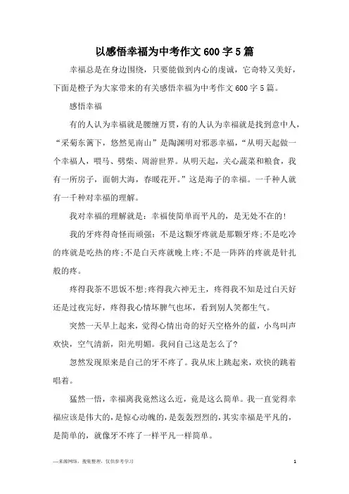 以感悟幸福为中考作文600字5篇