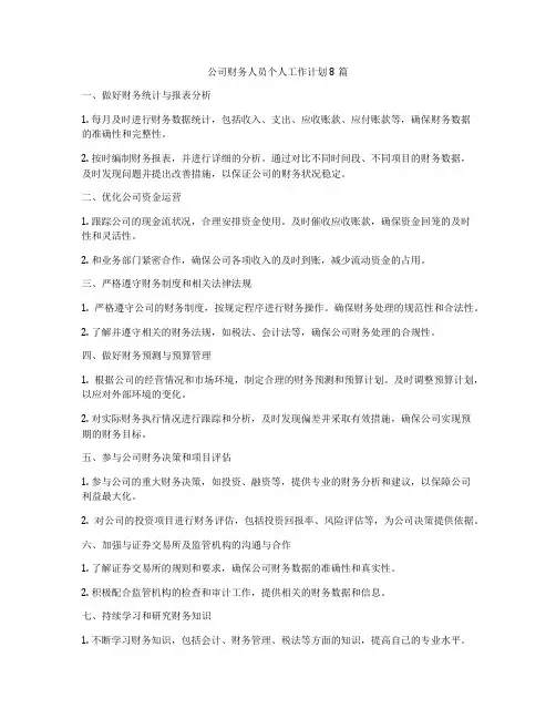 公司财务人员个人工作计划8篇