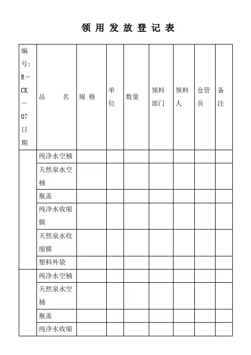 仓库领用发放登记表