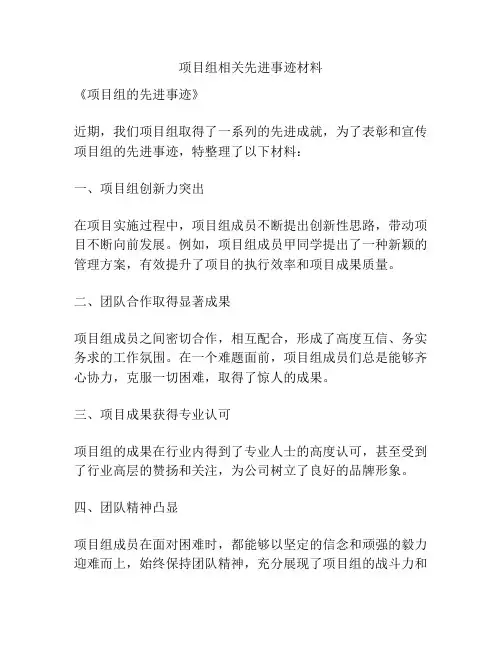 项目组相关先进事迹材料