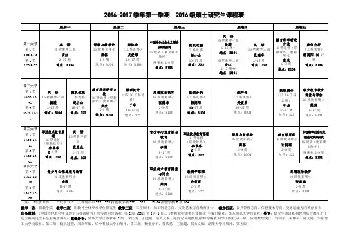 2016-2017x学年硕士公共课表