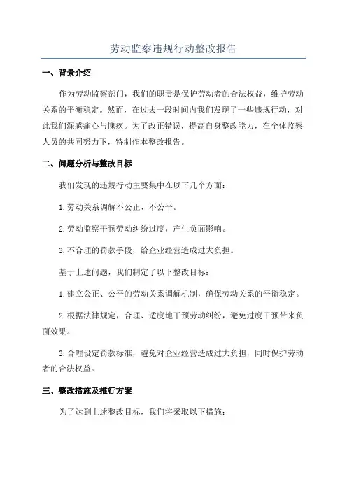 劳动监察违规行动整改报告