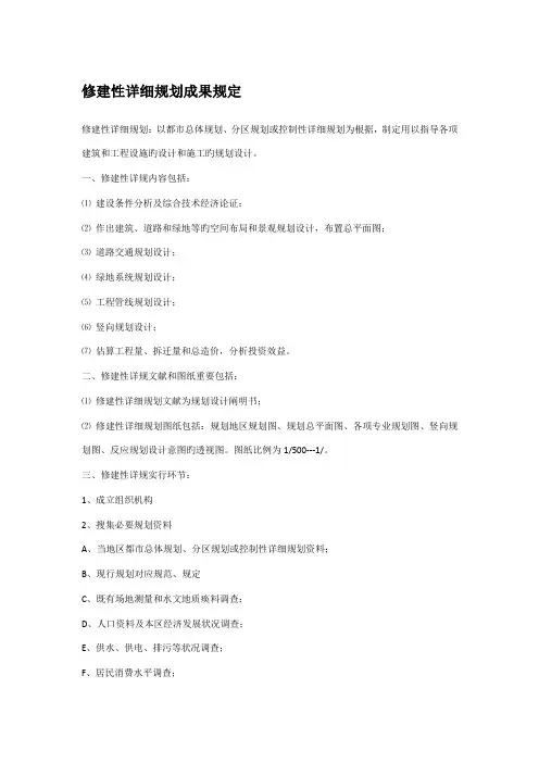 修建性详细规划成果及深度要求