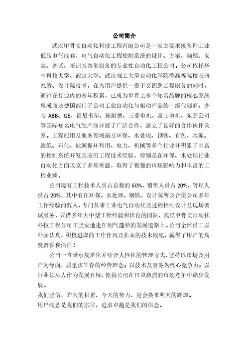 武汉甲骨文自动化科技工程有限公司宣传册