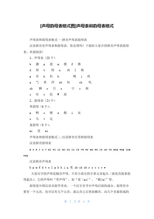 [声母韵母表格式图]声母表和韵母表格式