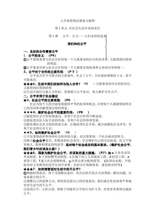 九年级思想品德复习提纲