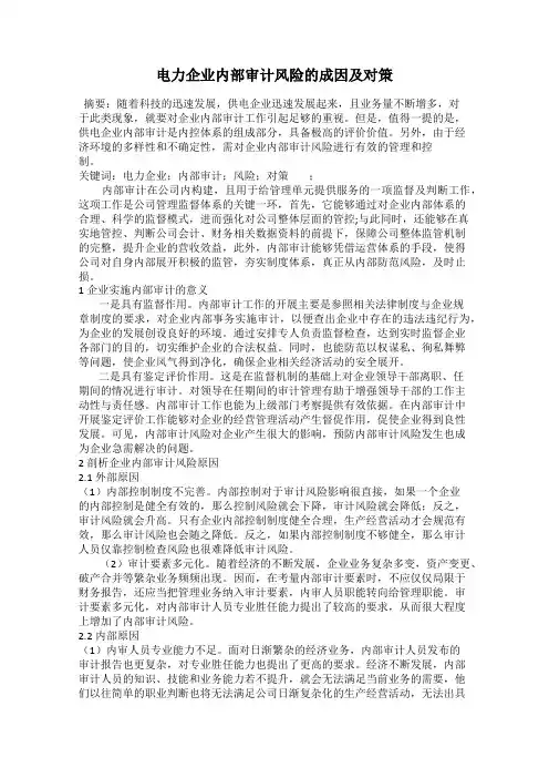 电力企业内部审计风险的成因及对策