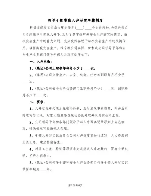 领导干部带班入井写实考核制度（3篇）