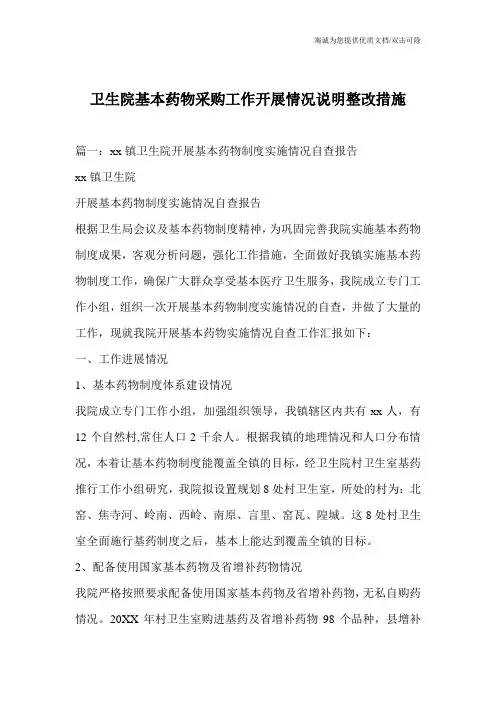 卫生院基本药物采购工作开展情况说明整改措施