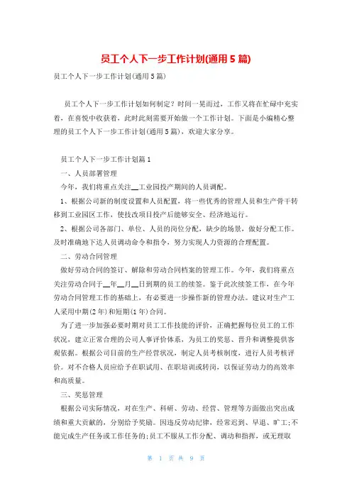 员工个人下一步工作计划(通用5篇)