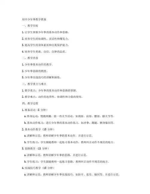 初中少年拳教学教案