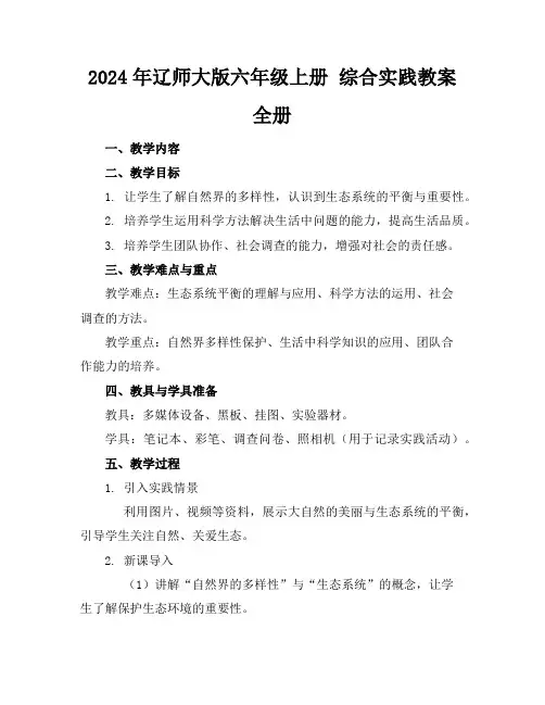 2024年辽师大版六年级上册综合实践教案全册