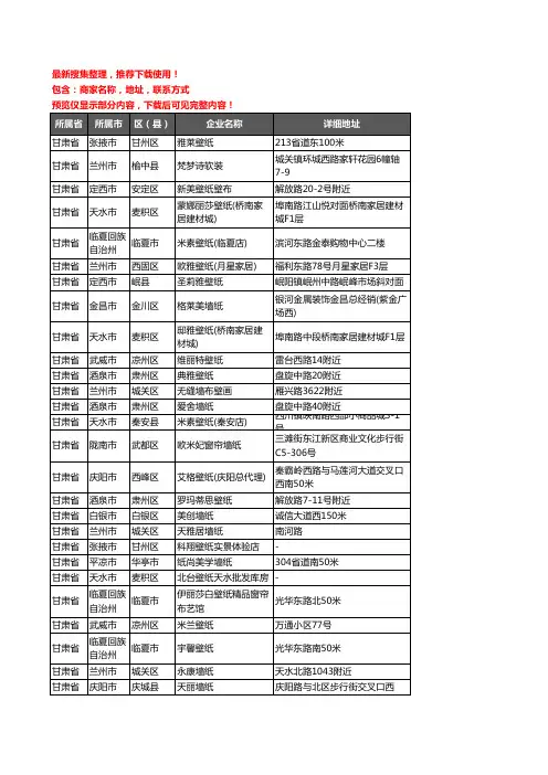 新版甘肃省壁纸企业公司商家户名录单联系方式地址大全683家