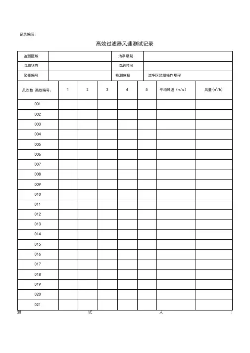 洁净区监测记录及报告