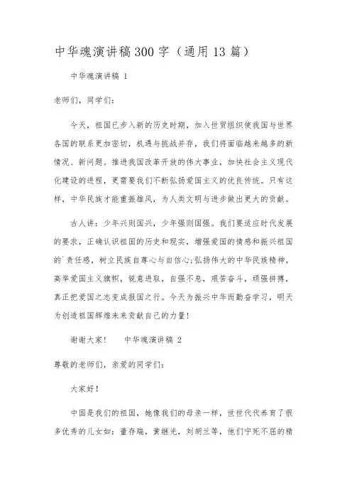 中华魂演讲稿300字(通用13篇)