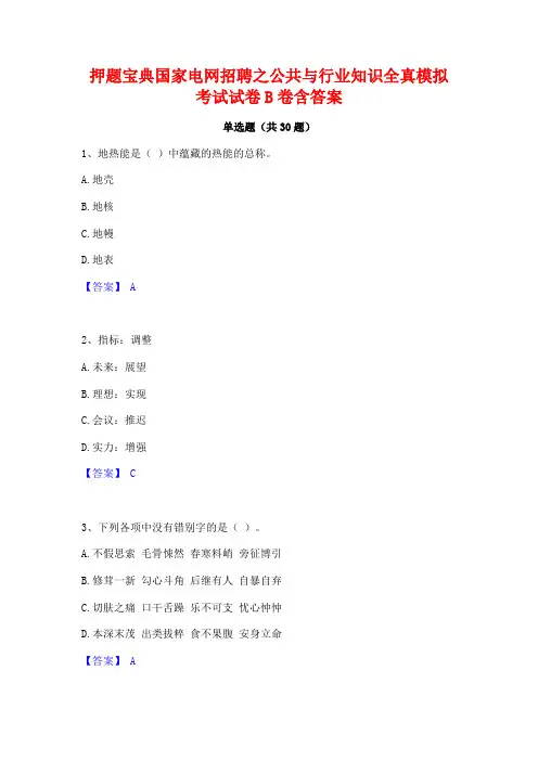 押题宝典国家电网招聘之公共与行业知识全真模拟考试试卷B卷含答案