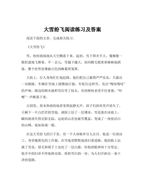 大雪纷飞阅读练习及答案