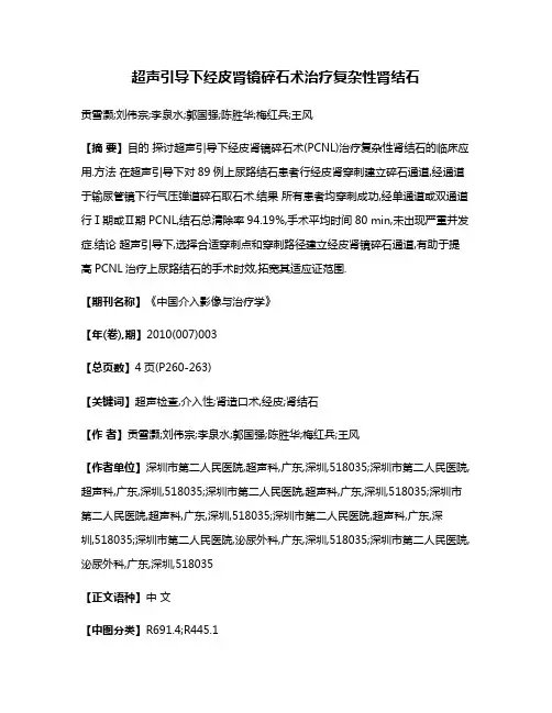 超声引导下经皮肾镜碎石术治疗复杂性肾结石