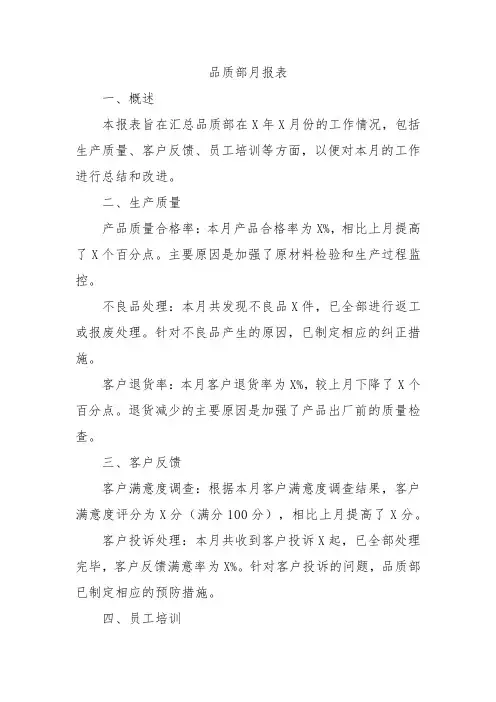 品质部月报表