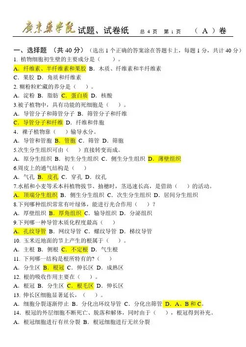 药用植物学期中复习(附答案)-1.