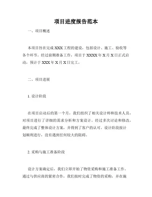 项目进度报告范本
