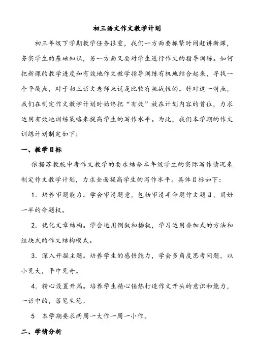 九年级作文教学计划