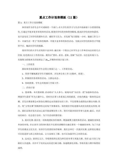重点工作计划表模板(11篇)