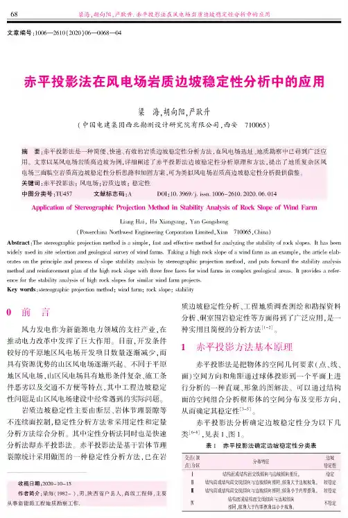 赤平投影法在风电场岩质边坡稳定性分析中的应用