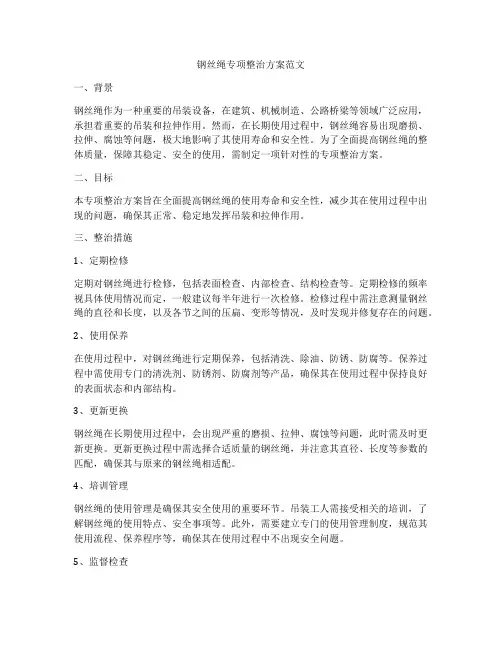 钢丝绳专项整治方案范文