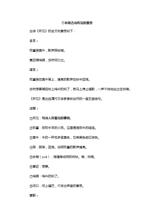 三年级古诗所见的意思