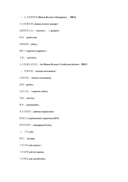 人力资源相关英语词汇