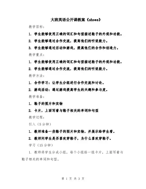 大班英语公开课教案《shoes》
