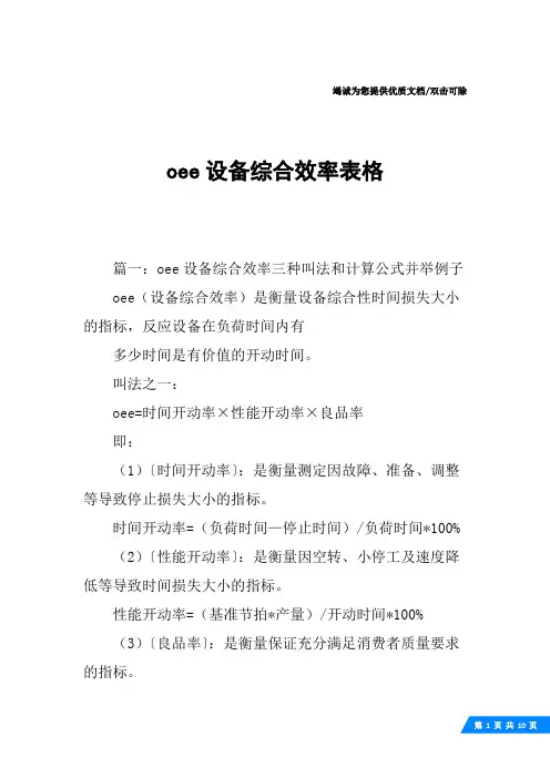 oee设备综合效率表格