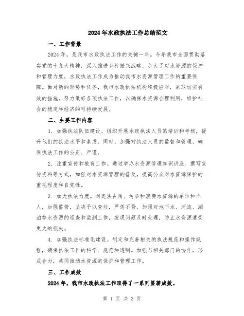 2024年水政执法工作总结范文