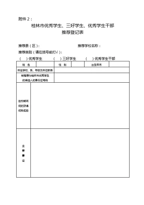 三好学生优秀学生干部推荐表