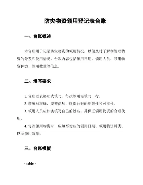 防灾物资领用登记表台账