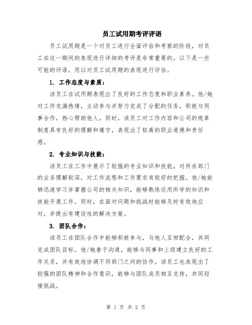 员工试用期考评评语