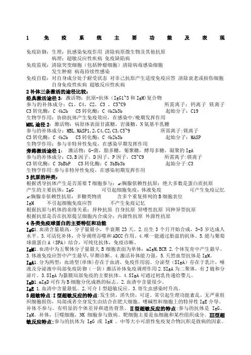 免疫系统主要功能及表现