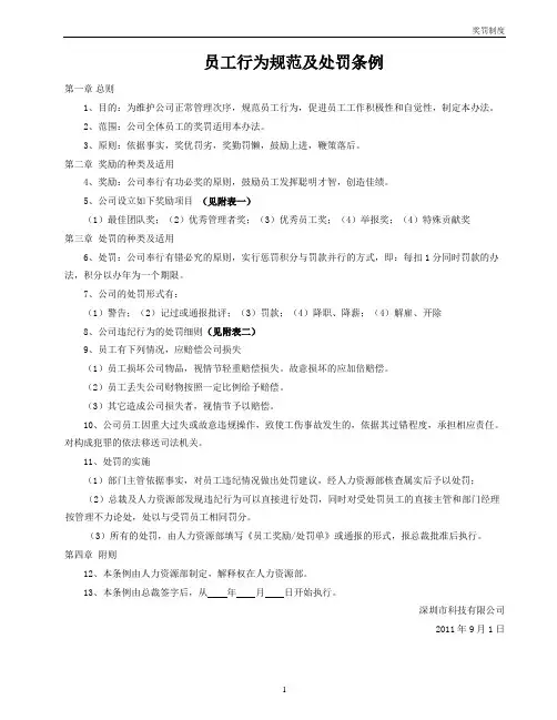 员工行为规范及处罚细则