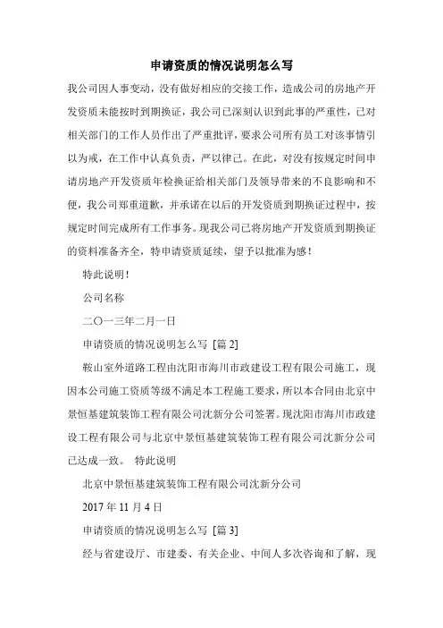 申请资质的情况说明怎么写