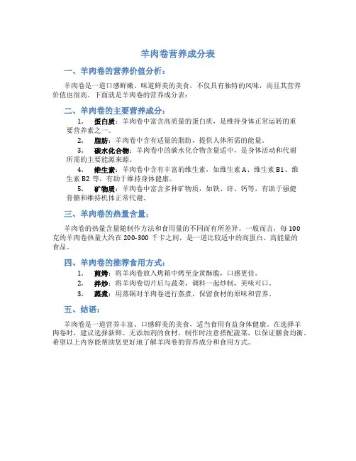 羊肉卷营养成分表